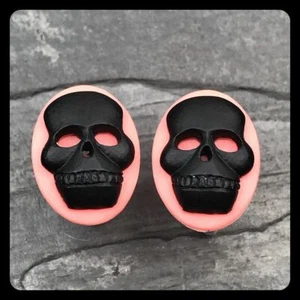 Modern Big Cameo Cufflinks Black Skull Pink Frame Rock n Roll Punk Badass - Picture 1 of 3