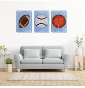 Arte da parete 100% tela dipinta a mano, calcio baseball basket 12 x 16 x 1 - Foto 1 di 2