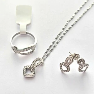 100% 925 Sterling silver ring, Pendant, Earrings, CZ stones,micro-insert, Set 17 - Picture 1 of 2