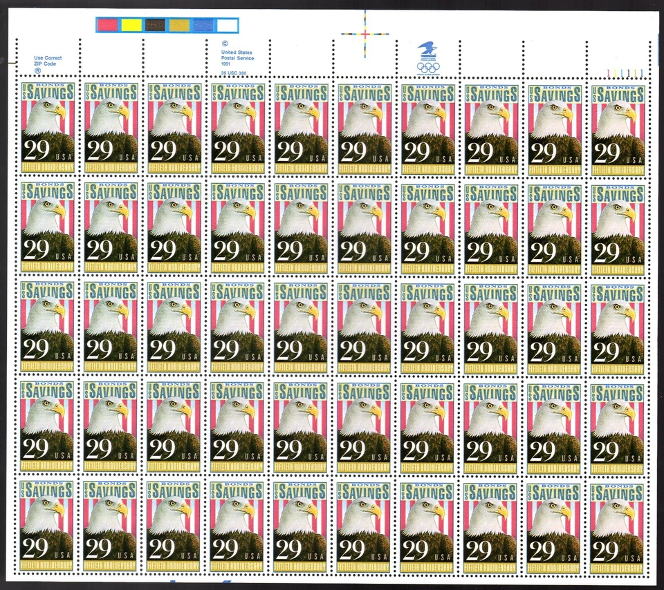 Scott #2534 US SAVINGS BONDS 29c Sheet of 50 Stamps - MNH UR - Image 1 of 1