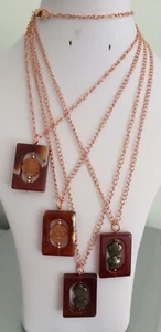 Agate Pendant Necklaces with Flower Centres on Rose Gold Plated Chains - Picture 1 of 11