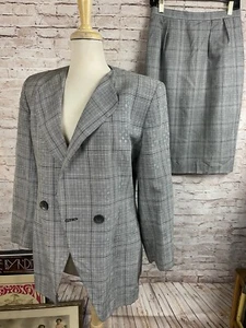 Vintage Christian Dior Black White Houndstooth Glen Plaid Jacket Skirt Set Sz 10 - Picture 1 of 21