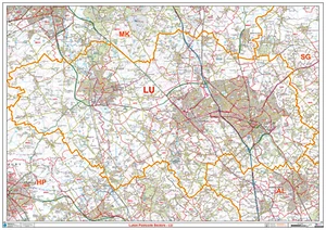 Map of Luton Postcodes, Luton Postcode Sectors Poster - Picture 1 of 6