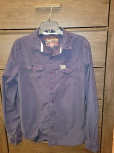 Super Dry Japan Long Sleeve Navy Blue Button Shirt Mens Size Large - Picture 1 of 6