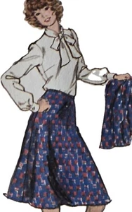 1980s Stand Collar Tie Neck Blouse Flares A Line Skirt Vogue Sewing Pattern 8563 - Picture 1 of 3