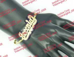 PERSONALIZED 14K GOLD PLATED NAME BRACELET , ANY COLOR ANY NAME P TO 9 LETTERS - Picture 1 of 4