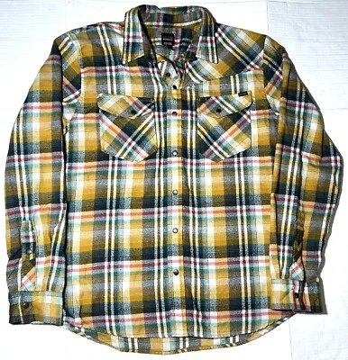Volcom Yellow Plaid Striped Snap Button Down Flannel Long Sleeve Shirt Top Men M - Image 1 of 4