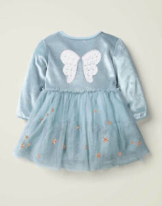 MINI BODEN Fairy Wings Tulle Dress 6-12 Months Blue Embroidered Stars Velvet NWT