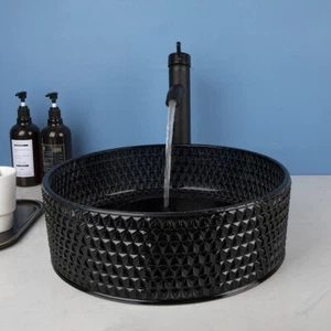 Combo de grifo de lavabo de vidrio de cristal negro para baño - Imagen 1 de 10