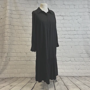 H&M Black Shirt Midi Dress Buttoned Work Party Casual Size M (UK Size 12-14) - Picture 1 of 14