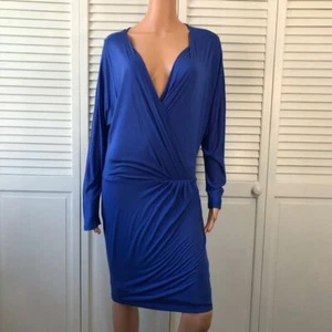 HAUTE HIPPIE Cobalt Long Sleeve Deep V-Neck Dress Size Small - Picture 1 of 9