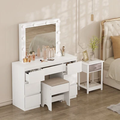 Dressing Table Makeup Desk Vanity Table Bedroom With 7 Drawers and Large Mirror - Image 1 of 4