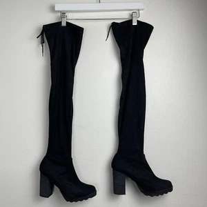 Free People Boots Womens 37 Black Over the Knee Suede Sock Thigh High Stack Heel - Picture 1 of 12