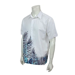 Cubavera Mens Large Brilliant White 64% Linen 36% Cotton Tropical Palms - Picture 1 of 12