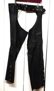Gay Mens Leather Chaps Motorcycle Riding Bikers Lined Snaps Black Pre-owned XL - Bild 1 von 10