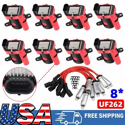 8 bobinas de encendido redondas y cables de bujía para GMC Chevy Silverado 1500 6,0 L 5,3 L Foto 1 de 4