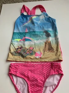 Justice Girls Pink Swim Tankini Polka Dot Size 10 Beach - Picture 1 of 2
