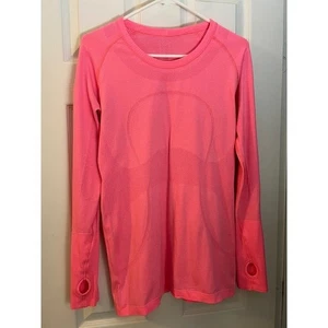 Crew Lululemon Swiftly Tech manica lunga in rosa fluo erica taglia 12-EUC - Foto 1 di 6