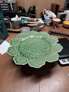 Bordallo Pinheiro grüne Geranie Standfuß Kuchenständer 13" EUc  - Bild 1 von 4