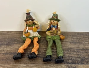 Autumn Halloween 6” Dangle Leg Scarecrow Figurines Resin Fall Decor - Picture 1 of 6
