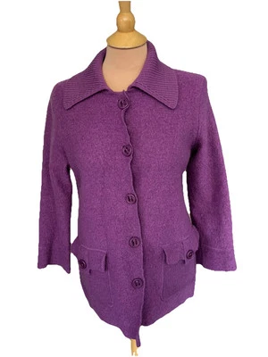 APPLESEED’S Women’s Boiled Wool Sweater Jacket Size PM Purple Pockets Minimalist - Image 1 of 4