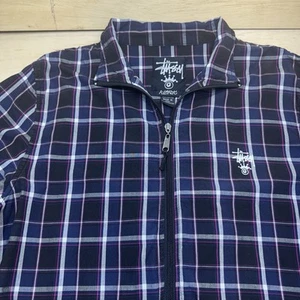 Giacca Stussy cotone a quadri a quadri zip intera XL viola e blu maniche cerniere - Foto 1 di 24