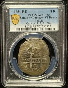 1654 -P E Bolivia 8 Reales Silver Coin PCGS VF Details -977 - Picture 1 of 2