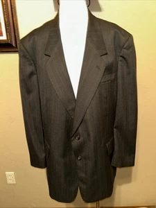 Hunting Horn Black Striped Wool 2 Button Ventless Suit 46L 39R ALTERED GUC (37) - Picture 1 of 23