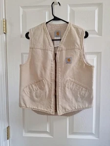 VINTAGE CARHARTT FLEECE SHERPA LINED CANVAS WORK VEST JACKET MENS Small - Picture 1 of 6