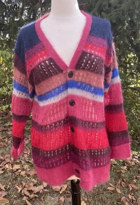 Rag & Bone Nassau Striped Mohair Silk Blend Sweater, Cardigan Women's  S-M - Image 1 of 4