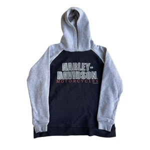 Harley-Davidson Hoodie Youth Large Schwarz Grau Pullover Raglan Two Tone Grafik - Bild 1 von 7