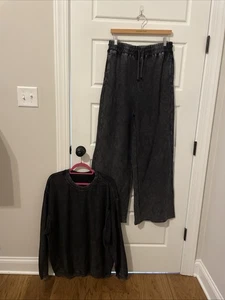 Moon Ryder Brand Ribbed Lounge Set - Large Acid Wash Black - Picture 1 of 11