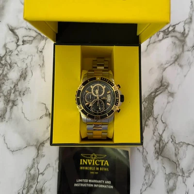 Invicta Pro Diver Chronograph - New with Box - Stainless Steel - Black & Gold - image 1 of 4