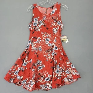 Bebop Women's Dress Size M Red Midi Preppy Floral Sleeveless A-Line Lightweight - Picture 1 of 10
