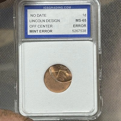 LINCOLN 1C STRUCK OFF CENTER MINT ERROR MS 65 RD - Image 1 of 4