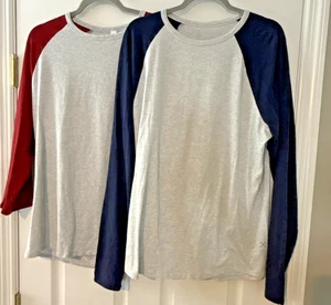TWO Lululemon Men's BODHI Baseball L/S & 3/4 Sleeve Shirts Gray Blue Red Size L - Picture 1 of 8