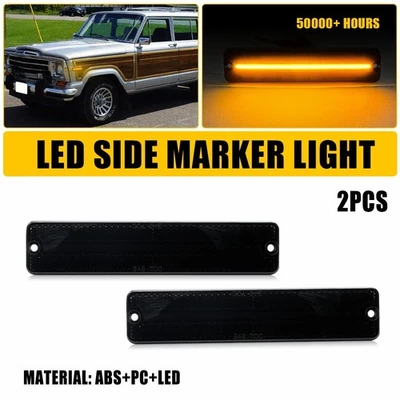 For 84-91 Jeep Grand Wagoneer Amber LED Front Bumper Side Marker Signal Lights H - Image 1 of 4