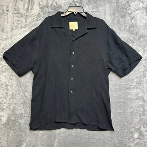 Vintage Stubbs Collection Bemberg Textured Camp Collar Shirt Men's Size L Black - Picture 1 of 8