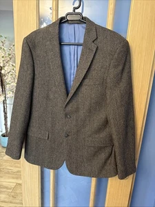 M&S Collection Men’s Wool Blend Brown Herringbone Blazer Jacket Chest 40 Short - Picture 1 of 12