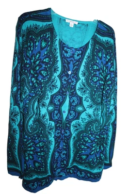 ISAAC MIZRAHI LIVE MUJER MULTICOLOR GEOMÉTRICO BOTÓN CÁRDIGAN SUÉTER GRANDE Foto 1 de 2