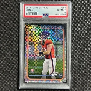 2024 Topps Chrome#206 Bo Nix X-Fractor Refractor RC Rookie Denver Broncos PSA 10 - Picture 1 of 2