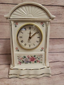 GODINGER PORCELAIN TREASURES MANTLE 10" CLOCK IRISH ROSE PANSY MANTLE DESK MINT - Picture 1 of 12