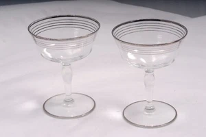 Vintage ~ Platin Sekt / Dessertgläser Coupes MCM Silberrand 2er Set - Bild 1 von 3