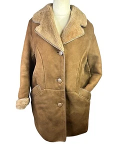 Morlands Sheepskin Vintage Women's Coat UK 14 (40) Brown Sherpa Lining Button Up - Picture 1 of 12