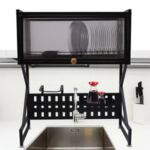 Kitchen Over the Sink Dish Drying Rack Storage Shelf with Cutlery Holder Basket - Picture 1 of 12