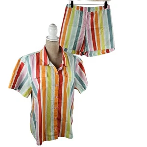 LAKE x Atlantic-Pacific Sadie Shorts Pajama Set Rainbow Stripe Size XXL $124 - Picture 1 of 15