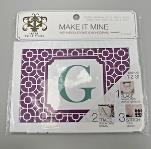 Truly Yours Make It Mine Needlepoint & Monogram Kit 7 x 5 Purple Geometric - Picture 1 of 2
