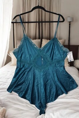 ✨ Victoria's Secret XXL Teal Satin Lace Romper One Piece Pajama Lingerie Sleep - Image 1 of 4