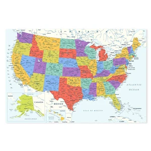 Postereck - 4085 - USA-Karte: Bundesstaaten, Städte & Gewässer Wanddeko Bilder - Bild 1 von 7