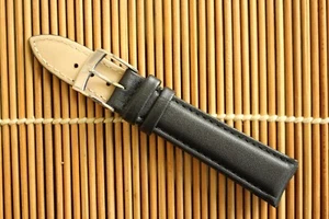 NOS ZENITH 18MM SILVER UNROC BUCKLE BLACK SMOOTH CALF WATCH BAND WATCHBAND STRAP - Picture 1 of 6